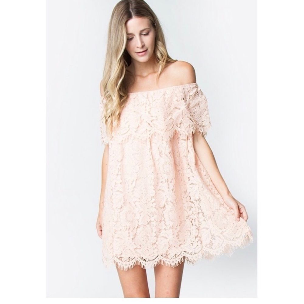 Sugar Lips NEW Small Blush Pink Lace‎ Darcie Off The Shoulder Dress
